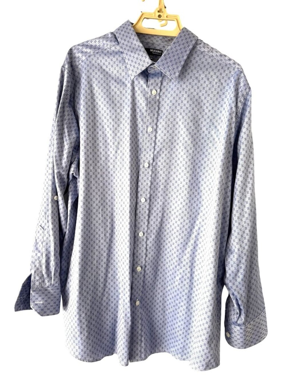 Murano Liquid Luxury Men's 2XB Button Down Long Sleeve Blue Print Dress Shirt